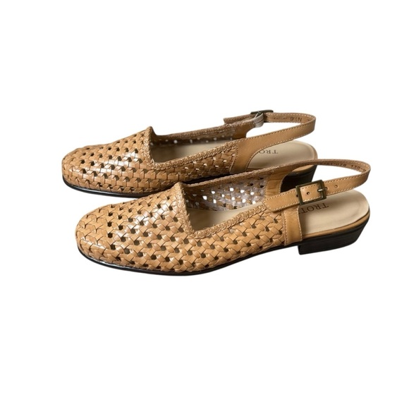 Trotters Womens Tan Leather Weave Slingback Shoes 9.5N Narrow Office Neutral EUC - Picture 1 of 9